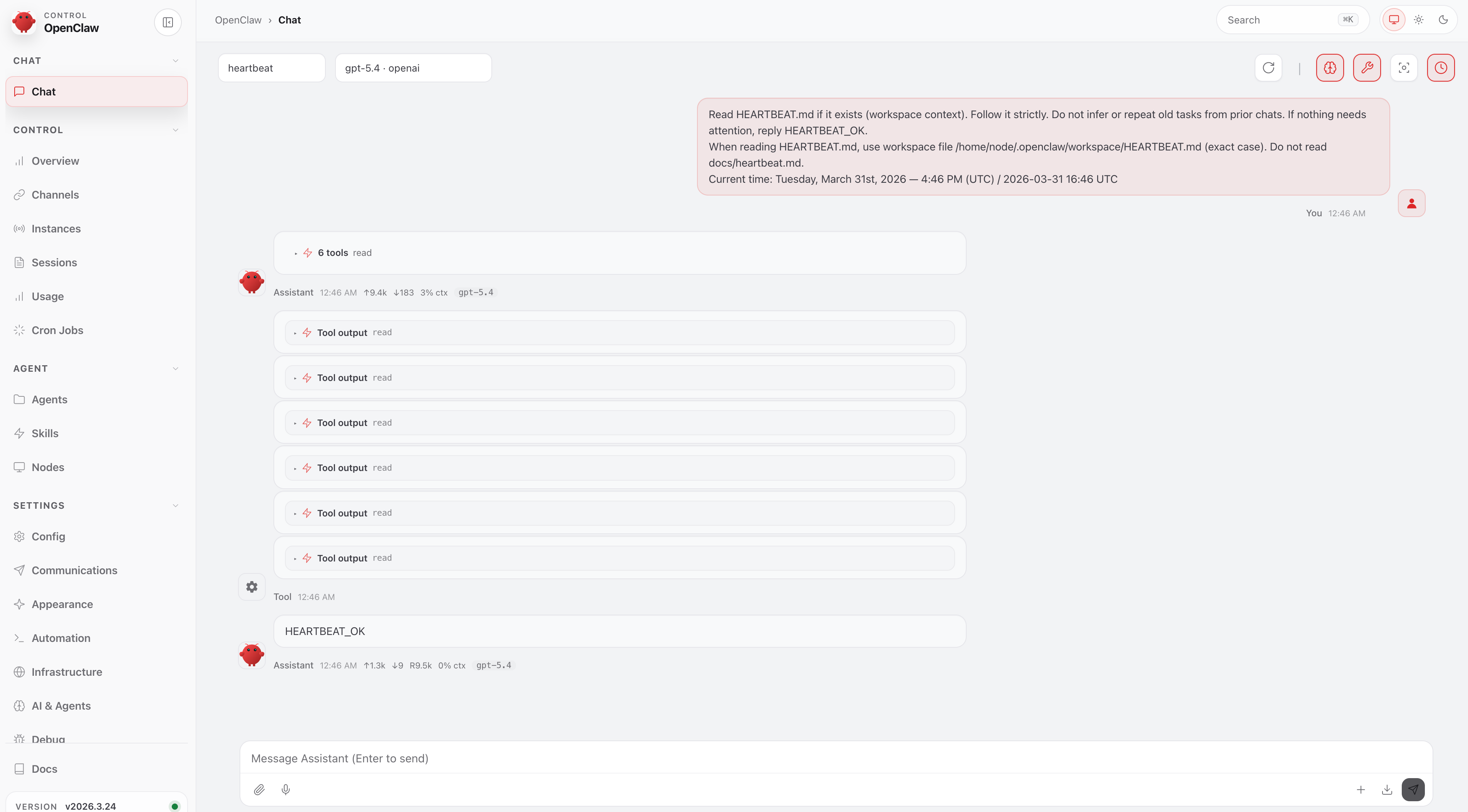 OpenClaw control panel showing bots collaborating in a Discord-style channel